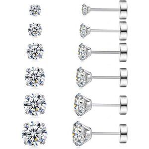 6 Pairs Hypoallergenic Surgical Steel Threaded Ear Studs for Cartilage, Helix